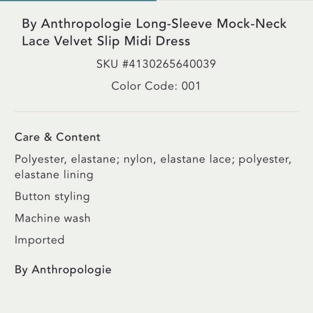 Anthropologie Long-Sleeve Mock-Neck Lace Velvet Midi Slip Dress Evening XS NWT - Picture 5 of 15
